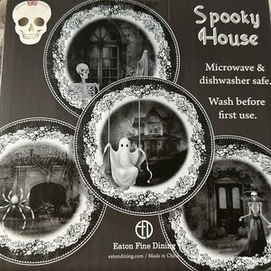 EATON FINE DINING Spooky House Halloween Salad Dessert Plates Set of 4 NIB